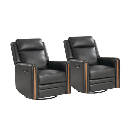 Fauteuil inclinable pivotant et à bascule électrique Jaime Modern en cuir véritable avec appui-tête et repose-pieds réglables, lot de 2 par HULALA HOME