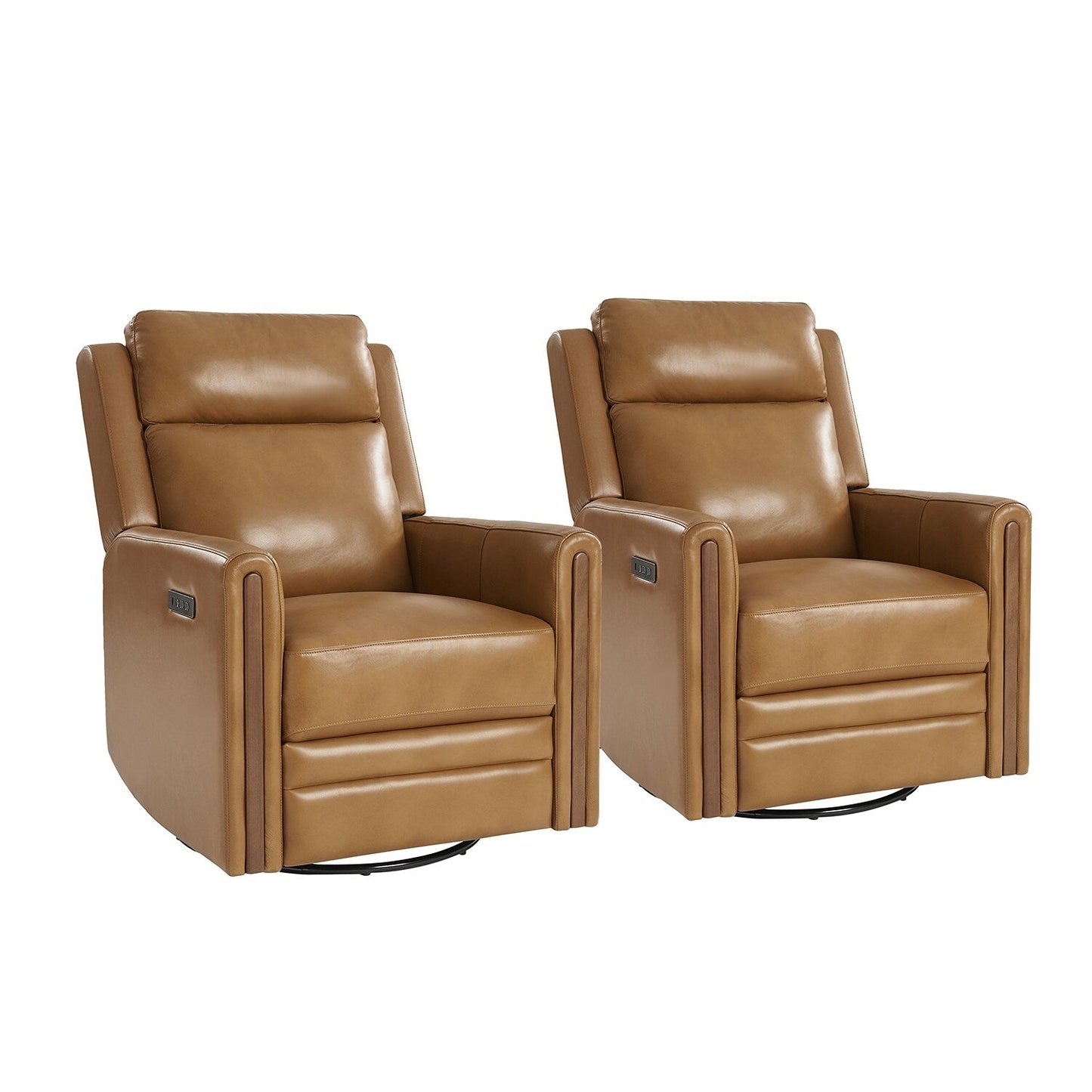Fauteuil inclinable pivotant et à bascule électrique Jaime Modern en cuir véritable avec appui-tête et repose-pieds réglables, lot de 2 par HULALA HOME