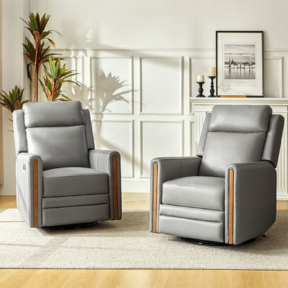 Fauteuil inclinable pivotant et à bascule électrique Jaime Modern en cuir véritable avec appui-tête et repose-pieds réglables, lot de 2 par HULALA HOME