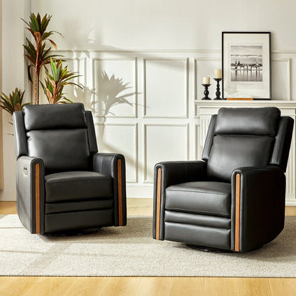 Fauteuil inclinable pivotant et à bascule électrique Jaime Modern en cuir véritable avec appui-tête et repose-pieds réglables, lot de 2 par HULALA HOME