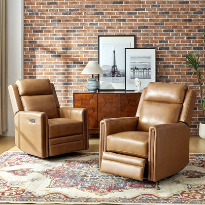 Fauteuil inclinable pivotant et à bascule électrique Jaime Modern en cuir véritable avec appui-tête et repose-pieds réglables, lot de 2 par HULALA HOME