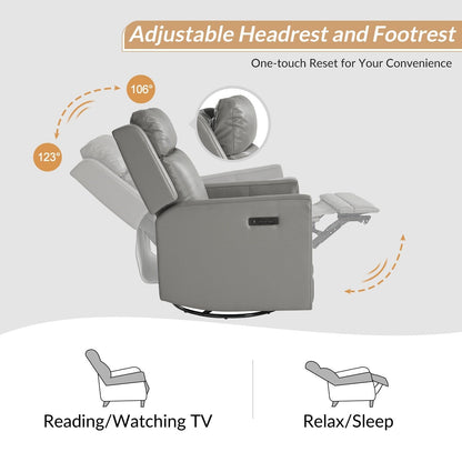 Fauteuil inclinable pivotant et à bascule électrique Jaime Modern en cuir véritable avec appui-tête et repose-pieds réglables, lot de 2 par HULALA HOME