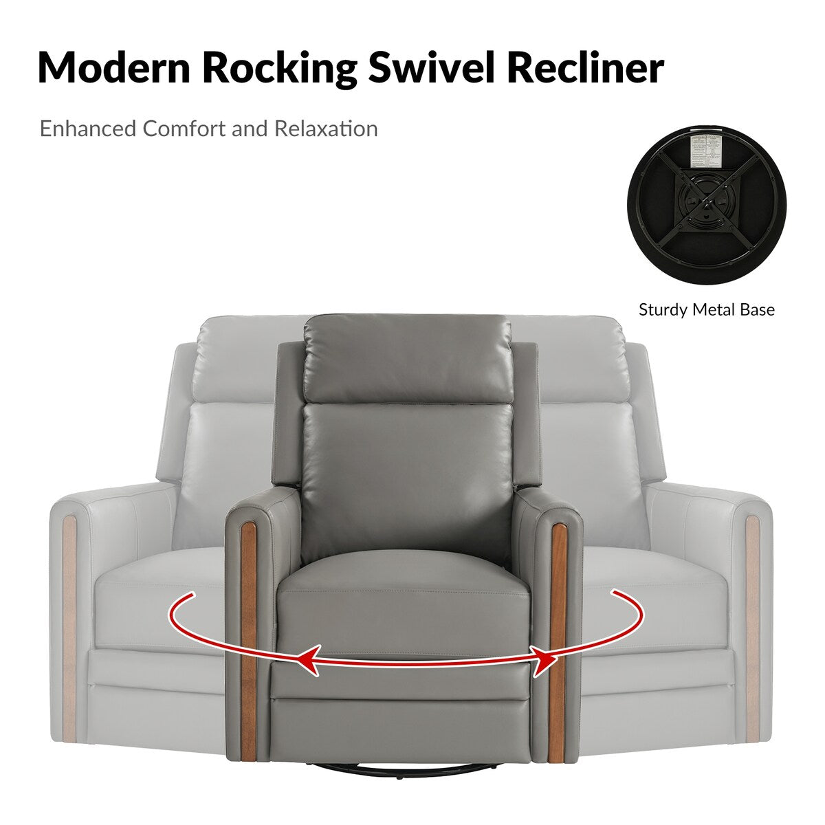 Fauteuil inclinable pivotant et basculant électrique moderne Jaime en cuir véritable avec appui-tête et repose-pieds réglables par HULALA HOME