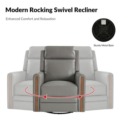 Fauteuil inclinable pivotant et basculant électrique moderne Jaime en cuir véritable avec appui-tête et repose-pieds réglables par HULALA HOME