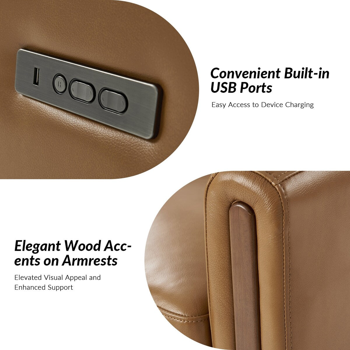 Fauteuil inclinable pivotant et basculant électrique moderne Jaime en cuir véritable avec appui-tête et repose-pieds réglables par HULALA HOME