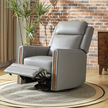 Fauteuil inclinable pivotant et basculant électrique moderne Jaime en cuir véritable avec appui-tête et repose-pieds réglables par HULALA HOME
