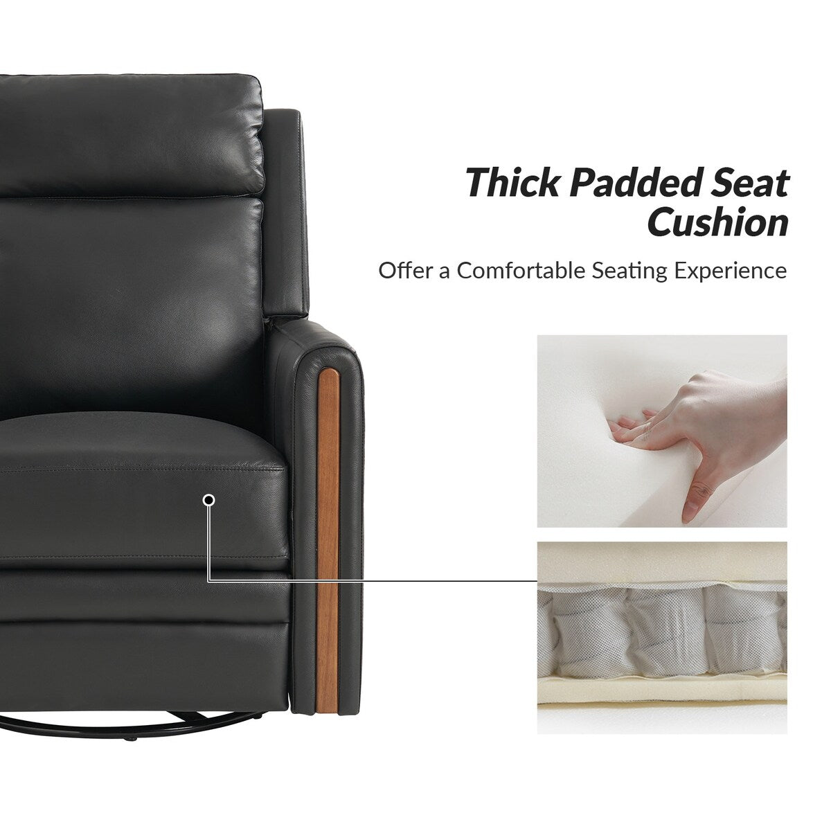 Fauteuil inclinable pivotant et basculant électrique moderne Jaime en cuir véritable avec appui-tête et repose-pieds réglables par HULALA HOME