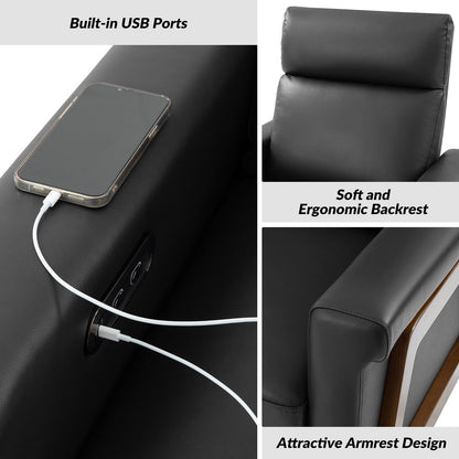 Fauteuil inclinable électrique moderne en cuir véritable Jaime avec ports USB intégrés, lot de 2 par HULALA HOME