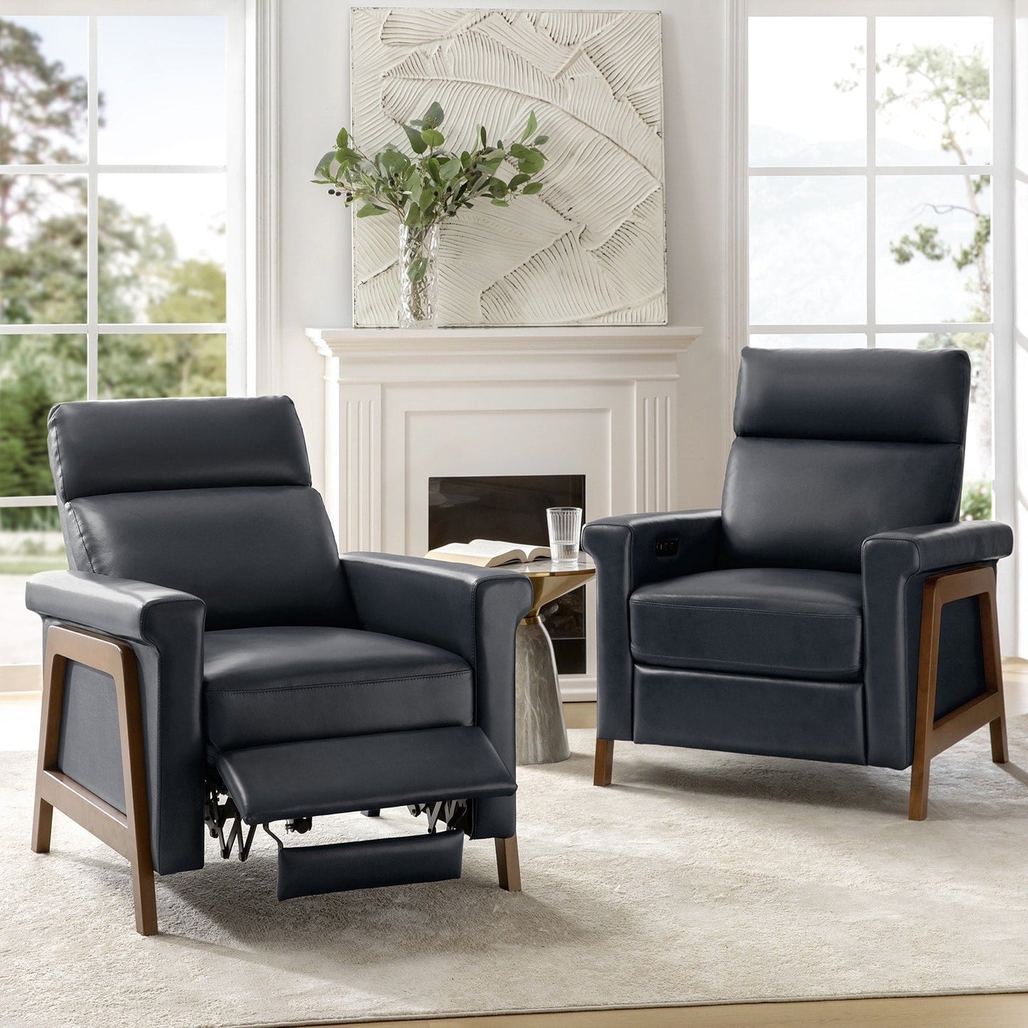 Fauteuil inclinable électrique moderne en cuir véritable Jaime avec ports USB intégrés, lot de 2 par HULALA HOME