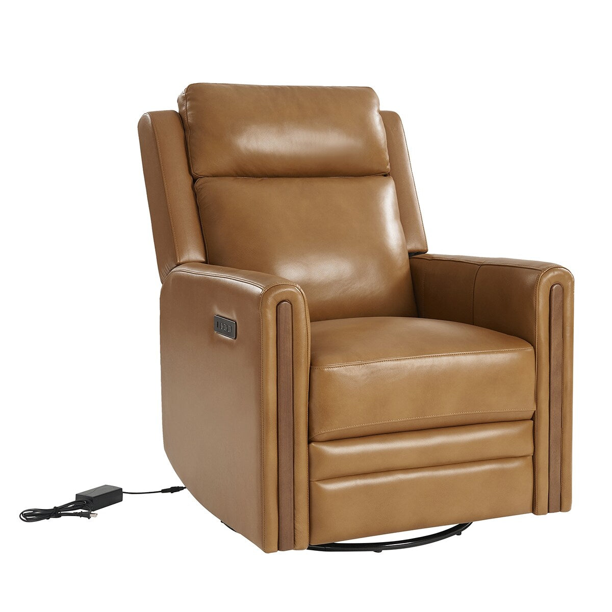 Fauteuil inclinable pivotant et basculant électrique moderne Jaime en cuir véritable avec appui-tête et repose-pieds réglables par HULALA HOME