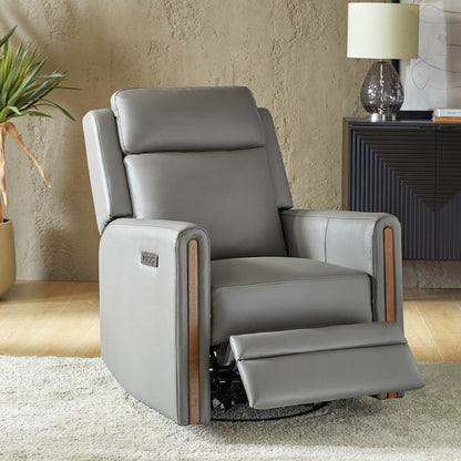 Fauteuil inclinable pivotant et basculant électrique moderne Jaime en cuir véritable avec appui-tête et repose-pieds réglables par HULALA HOME
