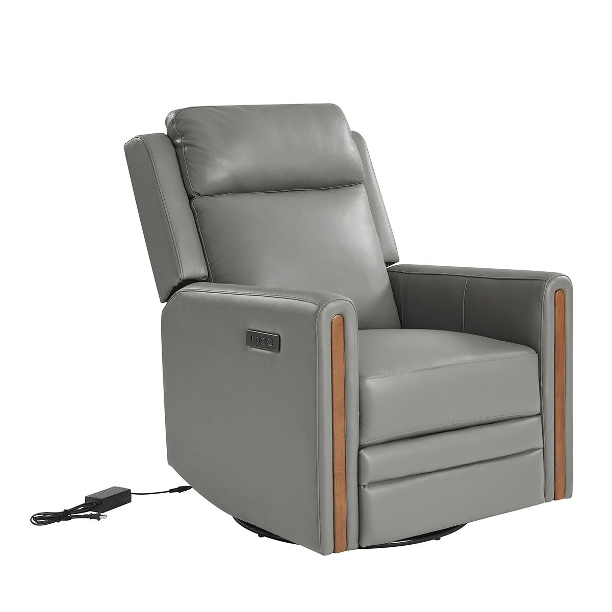 Fauteuil inclinable pivotant et basculant électrique moderne Jaime en cuir véritable avec appui-tête et repose-pieds réglables par HULALA HOME