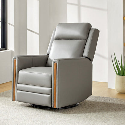 Fauteuil inclinable pivotant et basculant électrique moderne Jaime en cuir véritable avec appui-tête et repose-pieds réglables par HULALA HOME