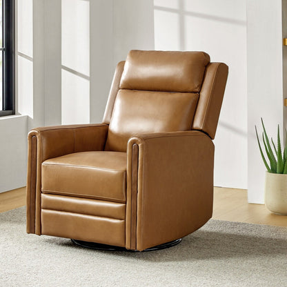 Fauteuil inclinable pivotant et basculant électrique moderne Jaime en cuir véritable avec appui-tête et repose-pieds réglables par HULALA HOME