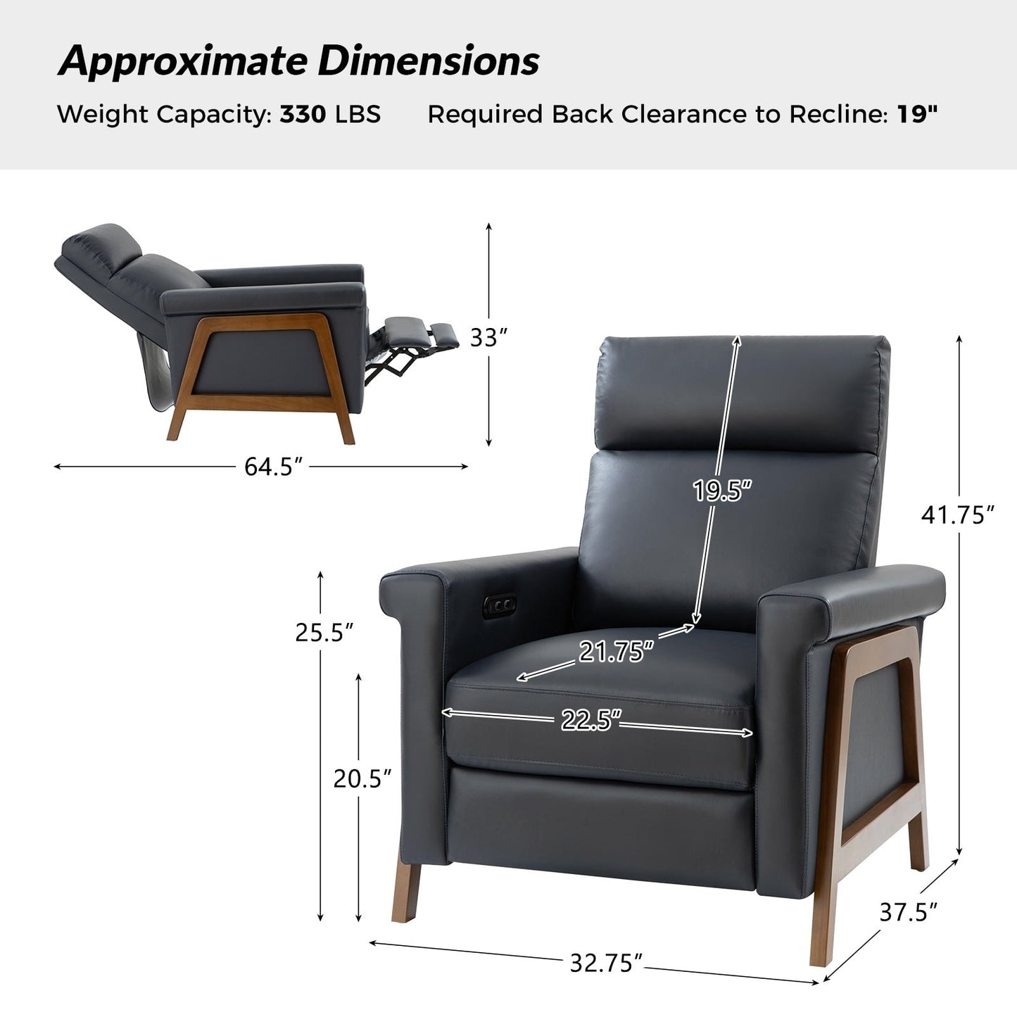 Fauteuil inclinable Jaime Modern Power en cuir véritable avec ports USB par HULALAHOME