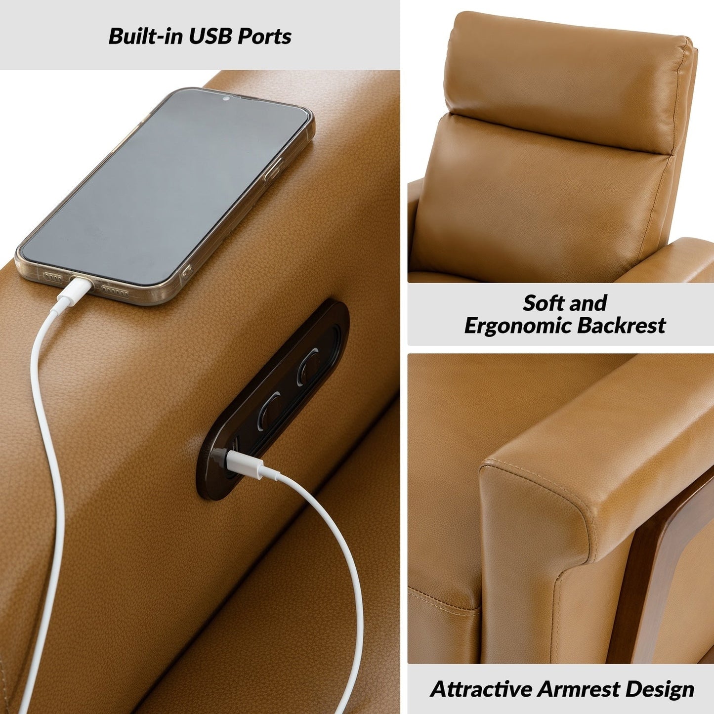 Fauteuil inclinable Jaime Modern Power en cuir véritable avec ports USB par HULALAHOME