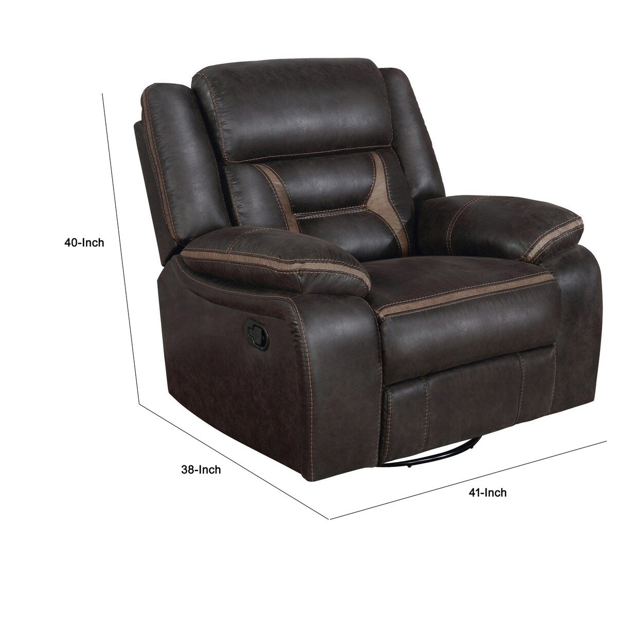 Fauteuil inclinable manuel coulissant Jake de 41 pouces, plateau-coussin, similicuir marron foncé