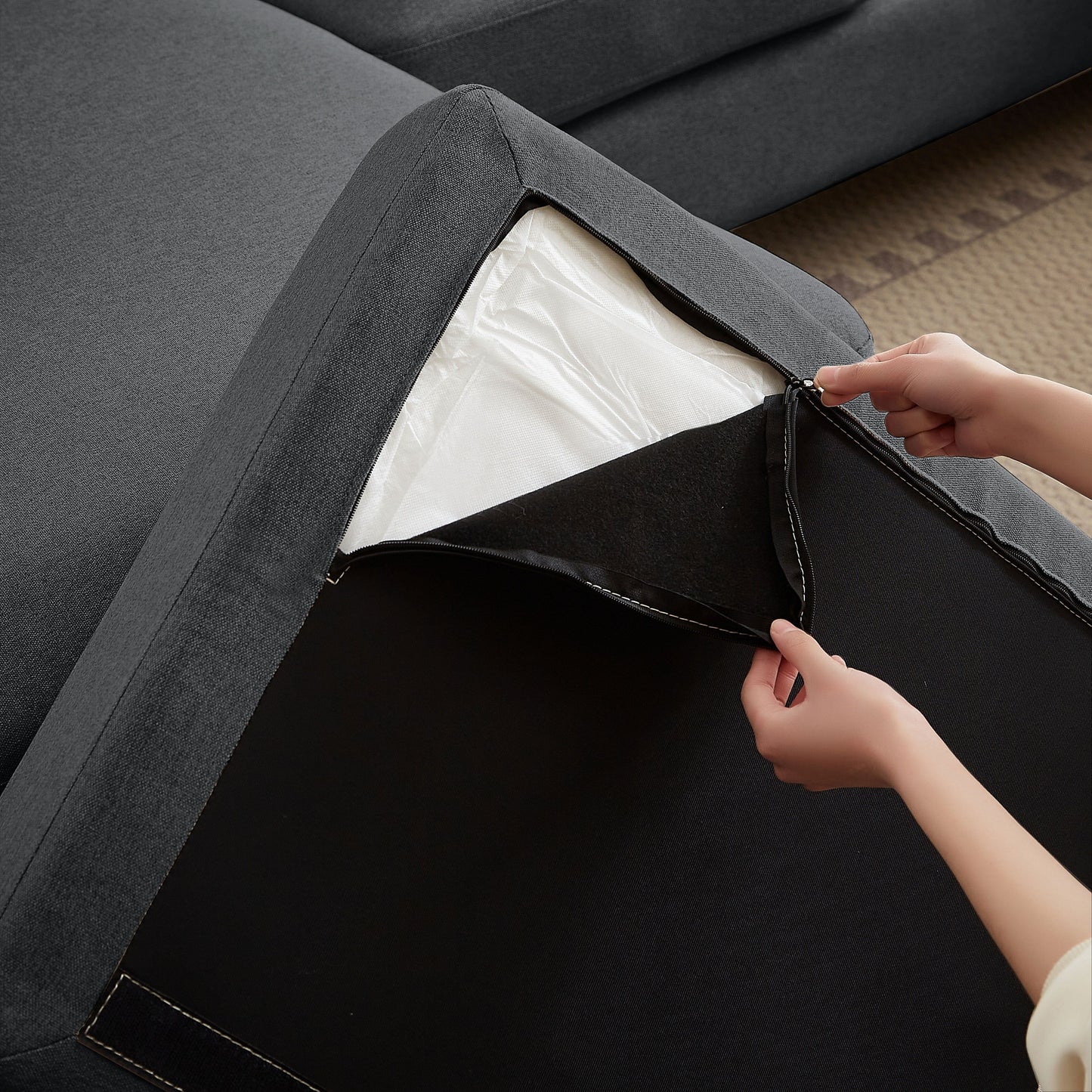 Canapé sectionnel Jarenie en U 4 places avec méridienne double pour salon