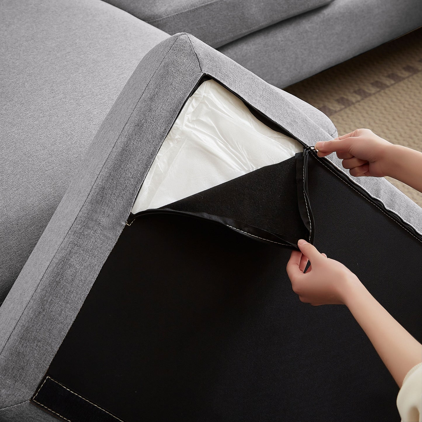 Canapé sectionnel Jarenie en U 4 places avec méridienne double pour salon