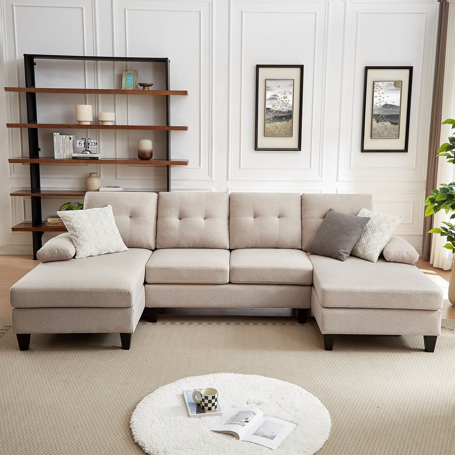 Canapé sectionnel Jarenie en U 4 places avec méridienne double pour salon