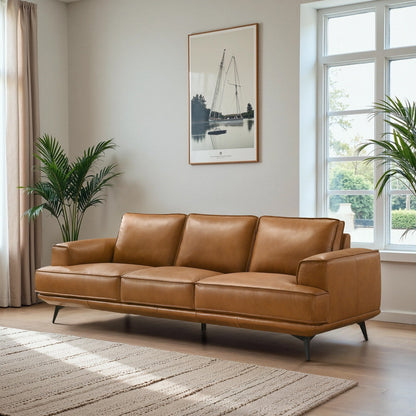 Canapé Addison Top en cuir véritable, style milieu de siècle moderne