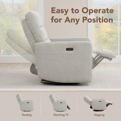 Fauteuil inclinable pivotant électrique Jason avec appui-tête et ports de chargement USB