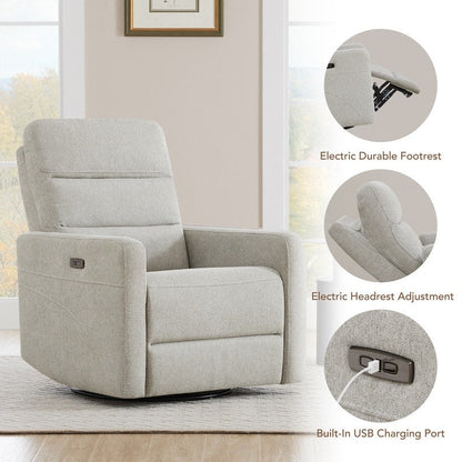 Fauteuil inclinable pivotant électrique Jason avec appui-tête et ports de chargement USB