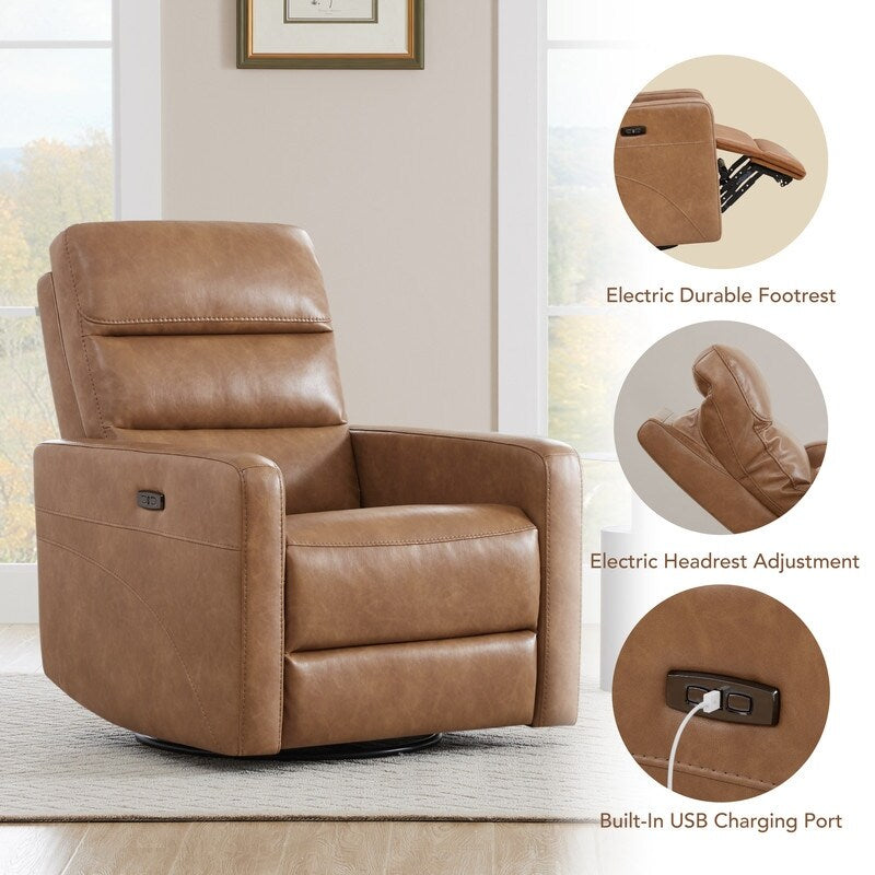 Fauteuil inclinable pivotant électrique Jason avec appui-tête et ports de chargement USB