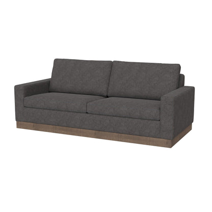 Canapé Jeni, 2 coussins décoratifs, assise moderne en polyester gris foncé de 228 cm
