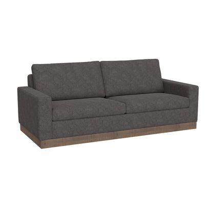 Canapé Jeni, 2 coussins décoratifs, assise moderne en polyester gris foncé de 228 cm