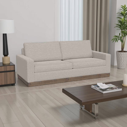 Canapé Jeni, 2 coussins décoratifs, assise moderne en polyester beige huître de 228 cm