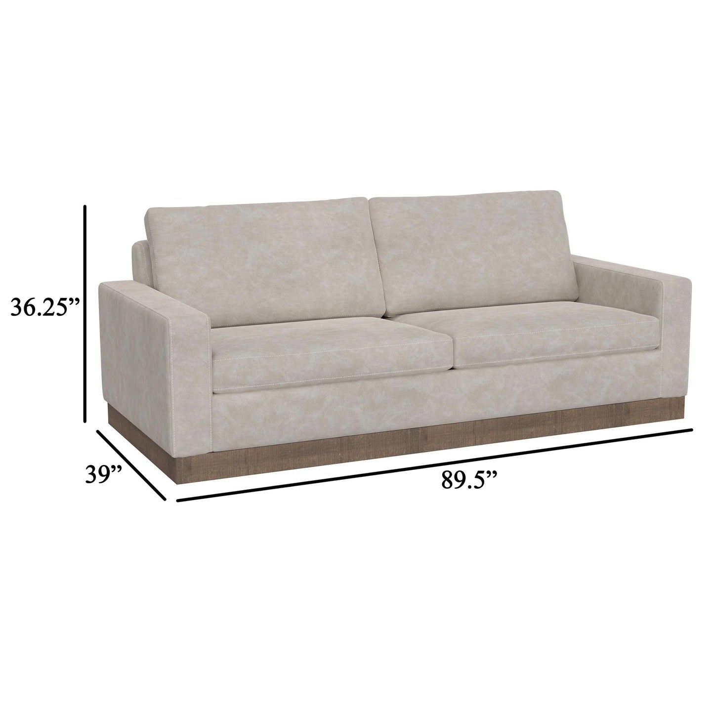 Canapé Jeni, 2 coussins décoratifs, 228 cm, similicuir gris huître moderne