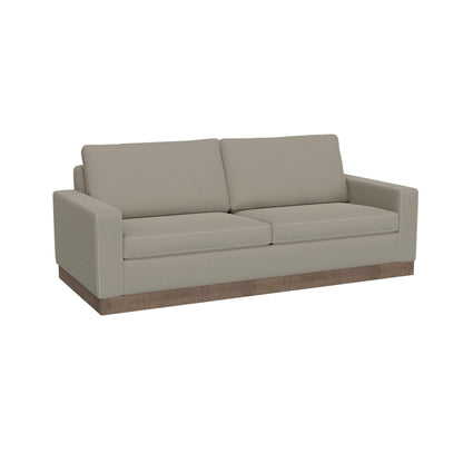 Canapé Jeni, 2 coussins décoratifs, moderne, 228 cm, assise en polyester gris amande