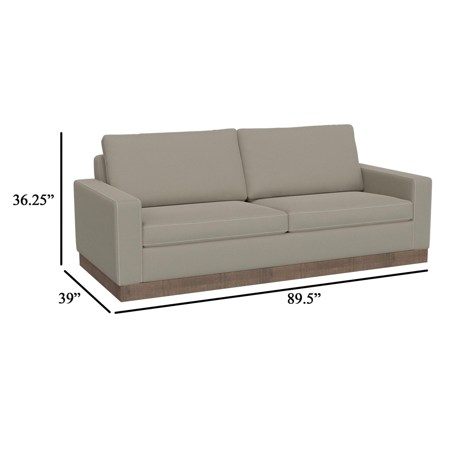 Canapé Jeni, 2 coussins décoratifs, moderne, 228 cm, assise en polyester gris amande