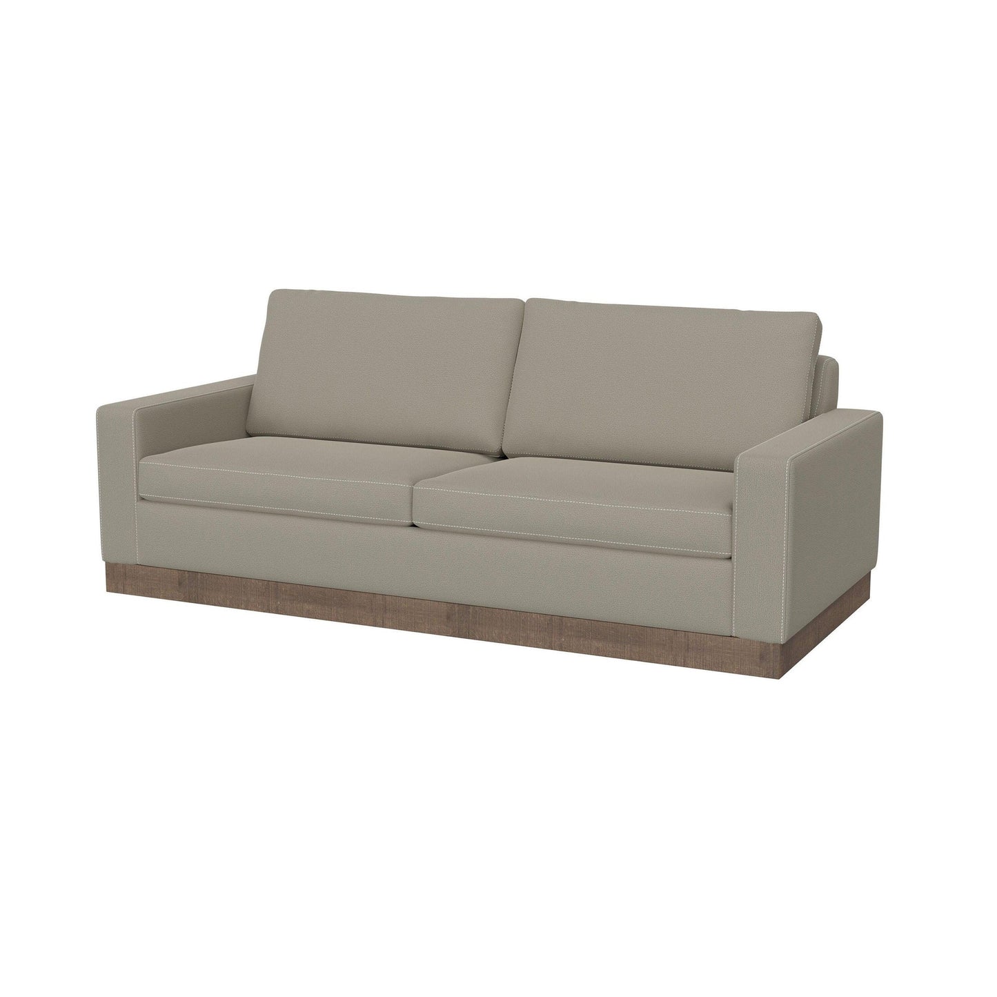 Canapé Jeni, 2 coussins décoratifs, moderne, 228 cm, assise en polyester gris amande