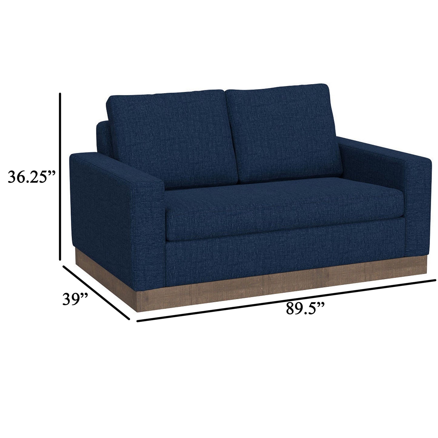 Canapé Jeni, 2 coussins décoratifs, moderne, 228 cm, polyester bleu nuit