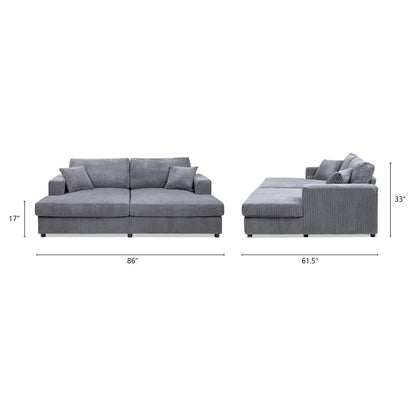 Jennifer Taylor Home Goliath 86 Canapé-lit double surdimensionné avec chaise longue, velours côtelé gris carbone