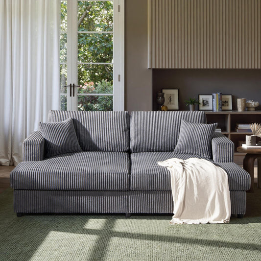 Jennifer Taylor Home Goliath 86 Canapé-lit double surdimensionné avec chaise longue, velours côtelé gris carbone