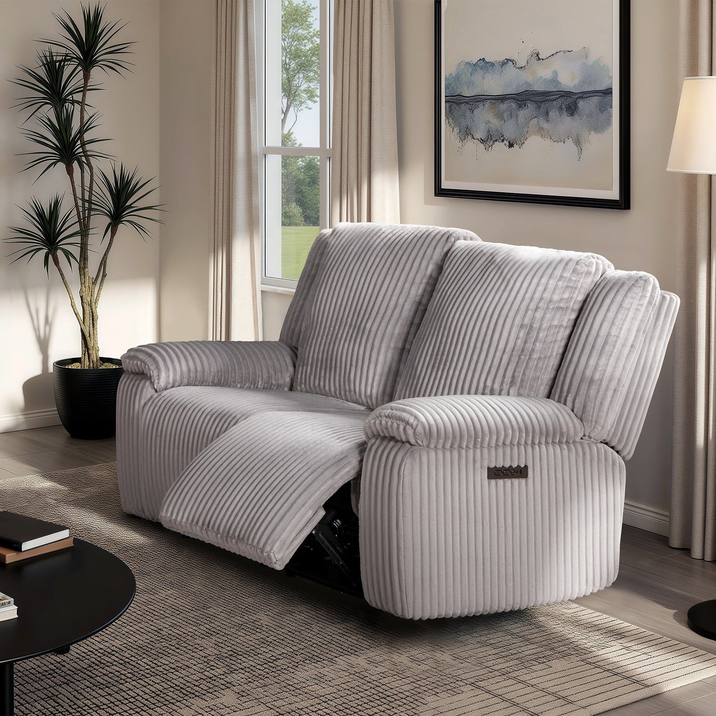 Jennifer Taylor Home Philip 62 Canapé inclinable motorisé en velours côtelé gris lune