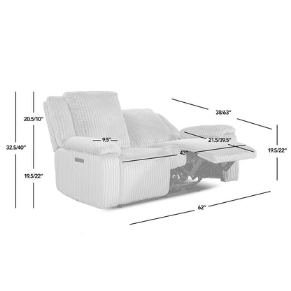 Jennifer Taylor Home Philip 62 Canapé inclinable motorisé en velours côtelé gris lune