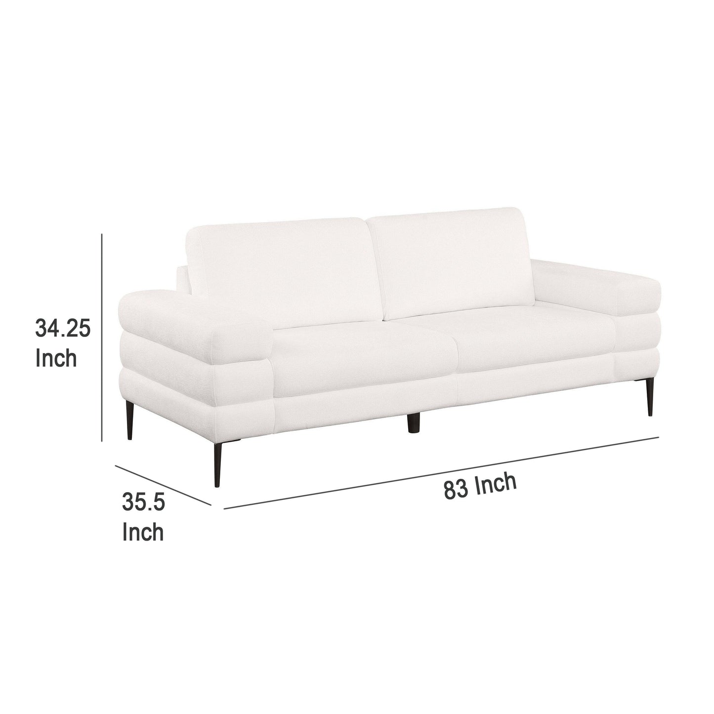 Canapé Jese, 83 pouces, tissu blanc ivoire, accoudoirs à rails de style moderne