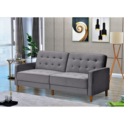 Canapé-lit capitonné en velours Jonathan