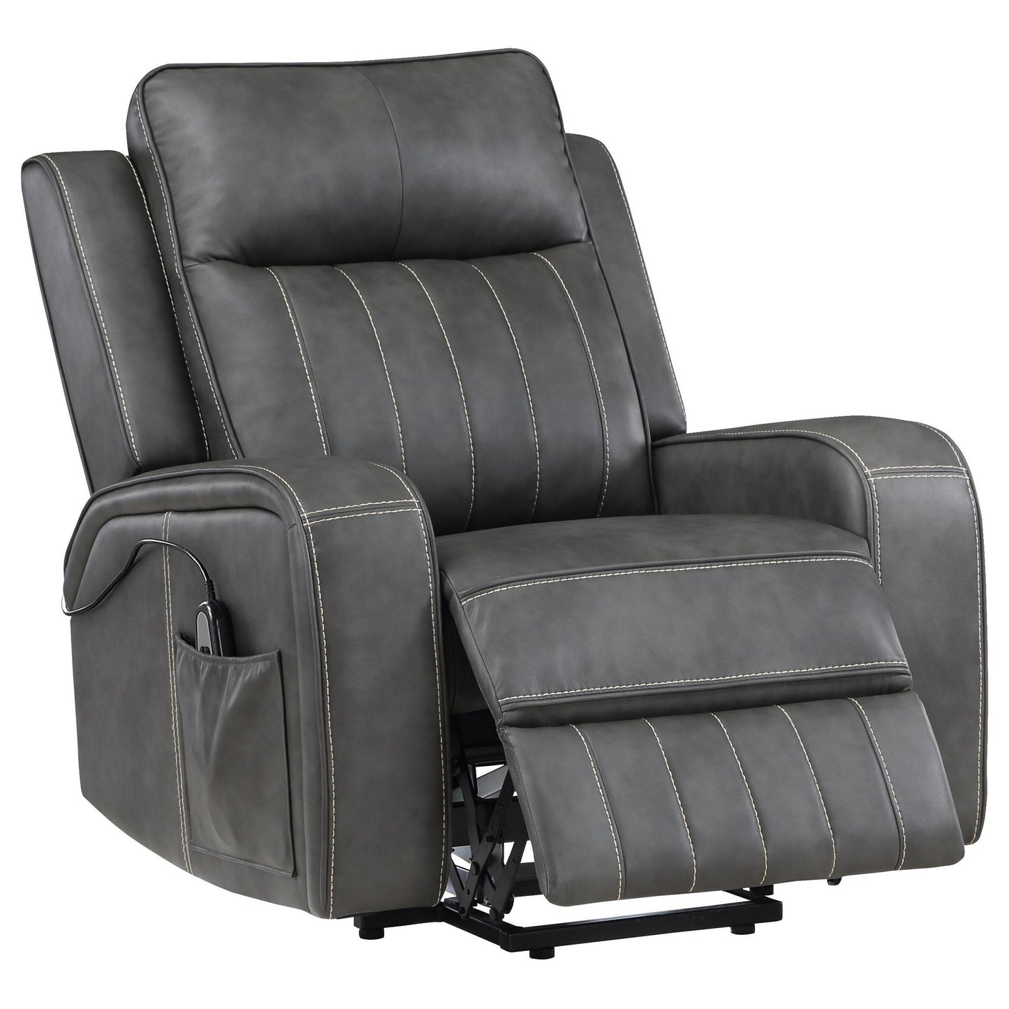 Fauteuil inclinable électrique Josen, 91 cm, similicuir gris, accoudoirs droits