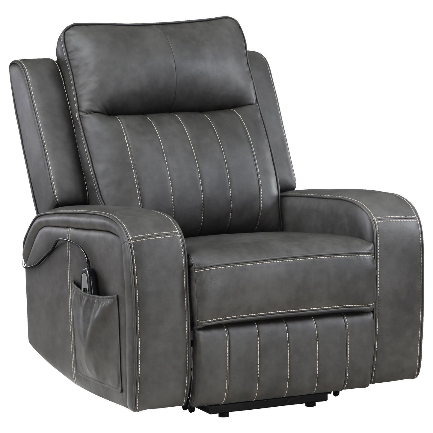 Fauteuil inclinable électrique Josen, 91 cm, similicuir gris, accoudoirs droits