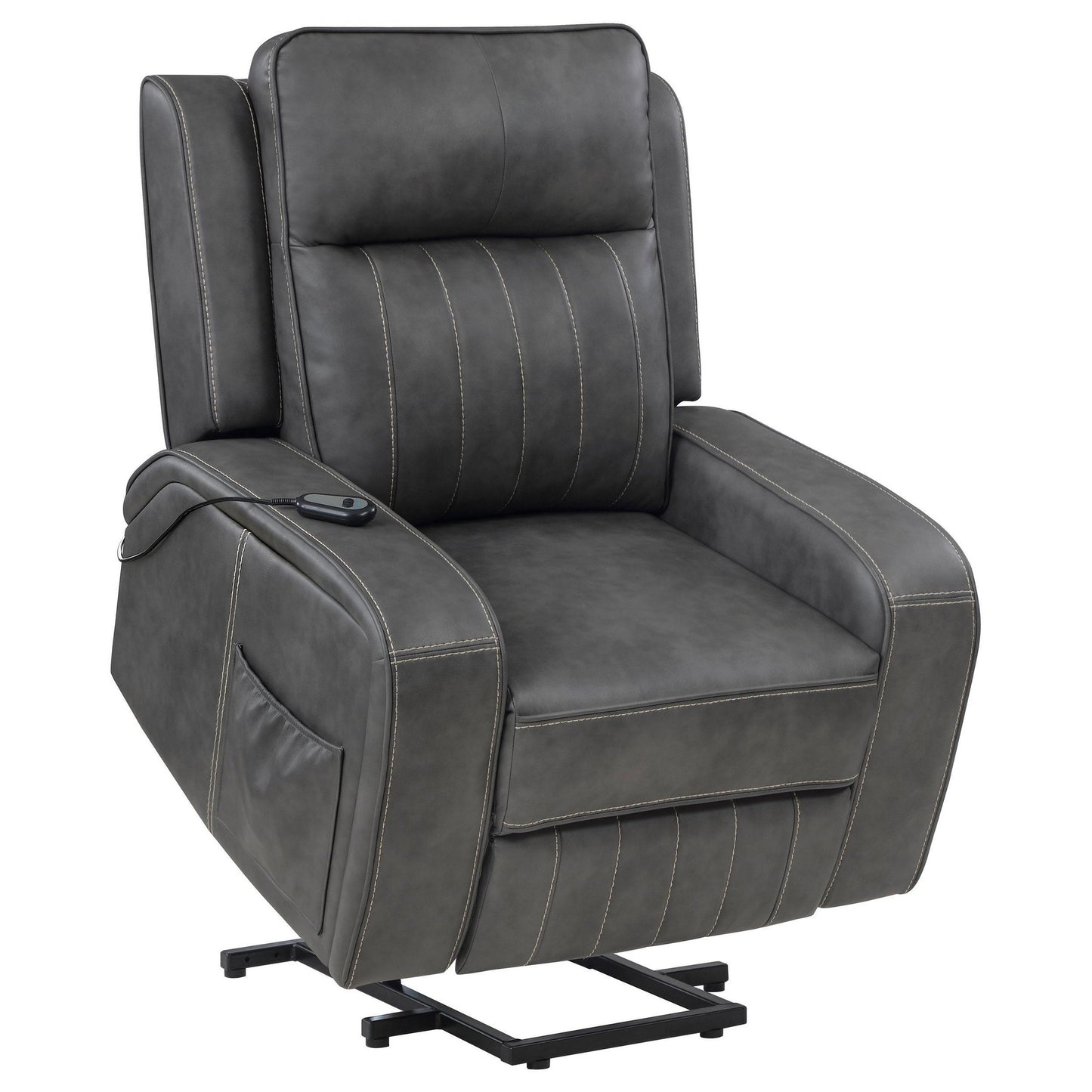 Fauteuil inclinable électrique Josen, 91 cm, similicuir gris, accoudoirs droits