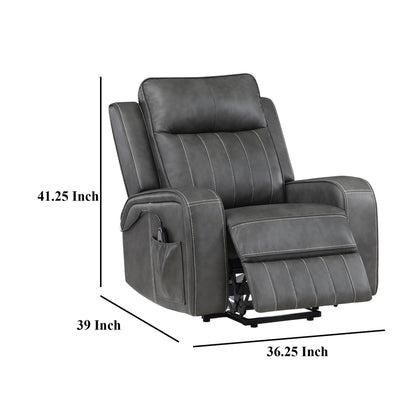 Fauteuil inclinable électrique Josen, 91 cm, similicuir gris, accoudoirs droits