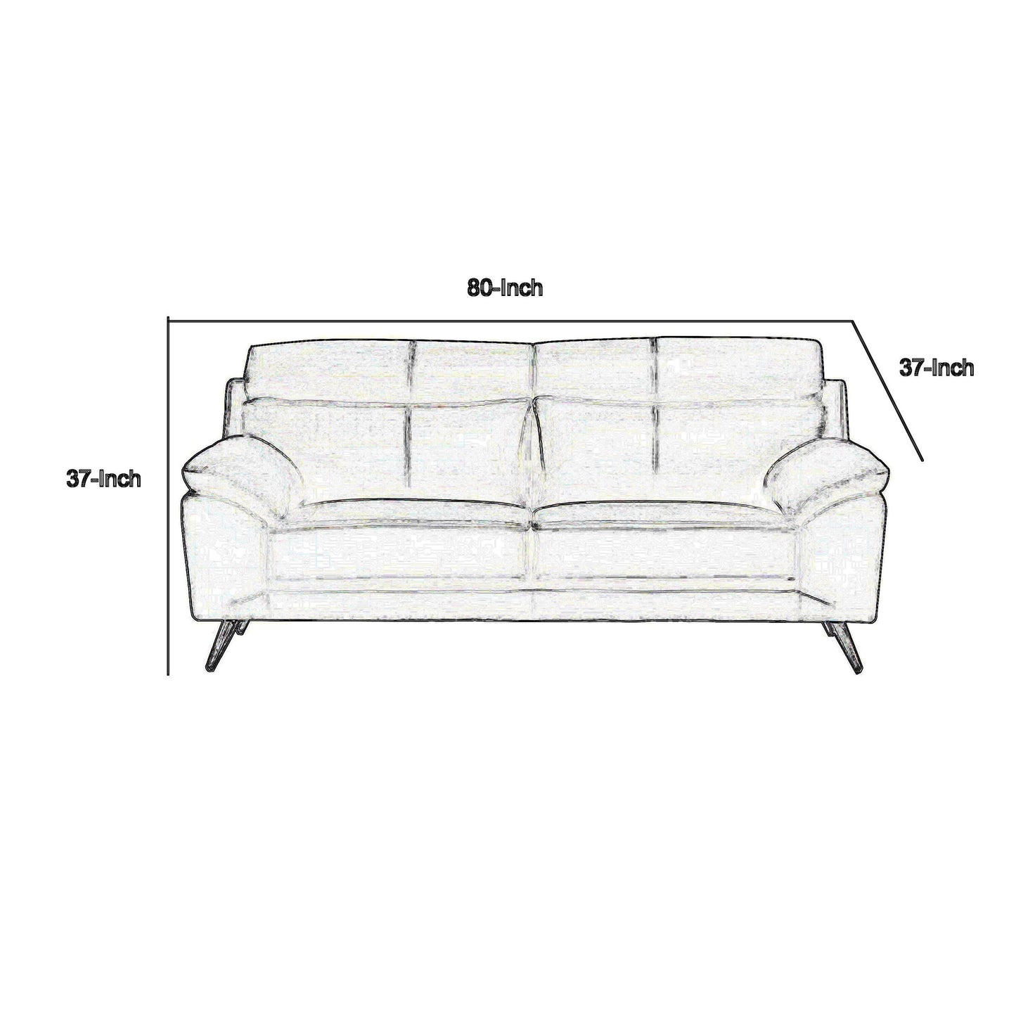 Canapé Justin, cuir pleine fleur noir, coussins en mousse, pieds en acier, 80 pouces