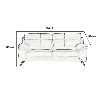 Canapé Justin, cuir pleine fleur noir, coussins en mousse, pieds en acier, 80 pouces