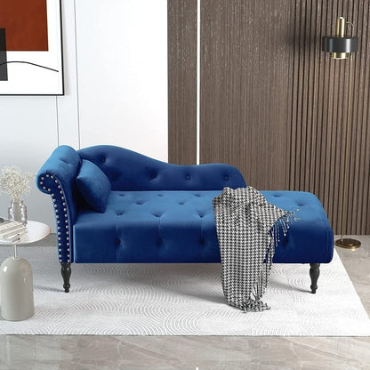 Chaise longue en velours 61 avec 1 oreiller et garniture cloutée