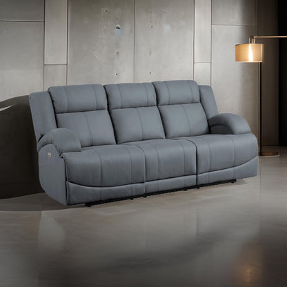 Canapé inclinable électrique double Kate 82 pouces, ports USB, microfibre bleue, bois